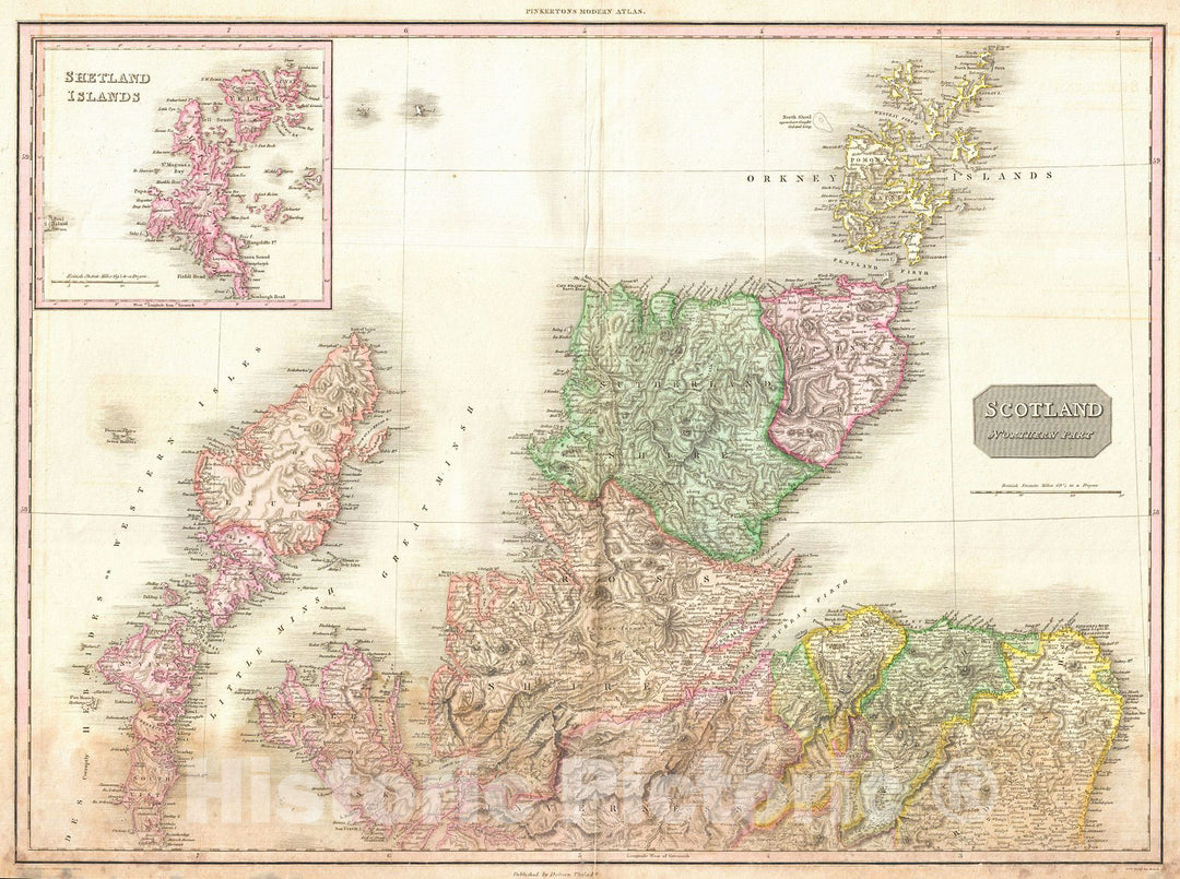 Historic Map : Pinkerton Map of Northern Scotland, 1818, Vintage Wall Art