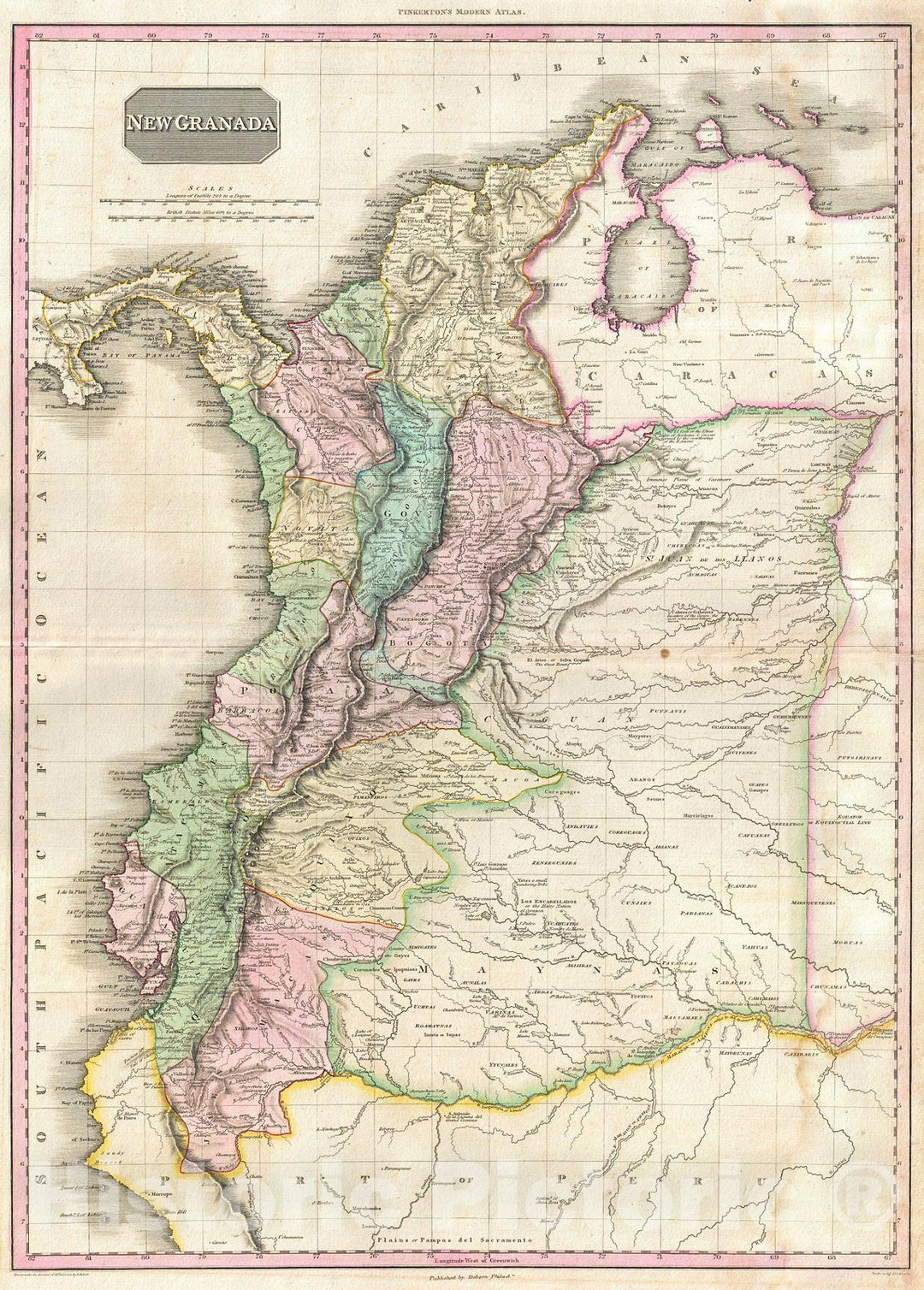 Historic Map : Pinkerton Map of Northwestern South America (Columbia, Venezuela, Ecuador, Panama), 1818, Vintage Wall Art