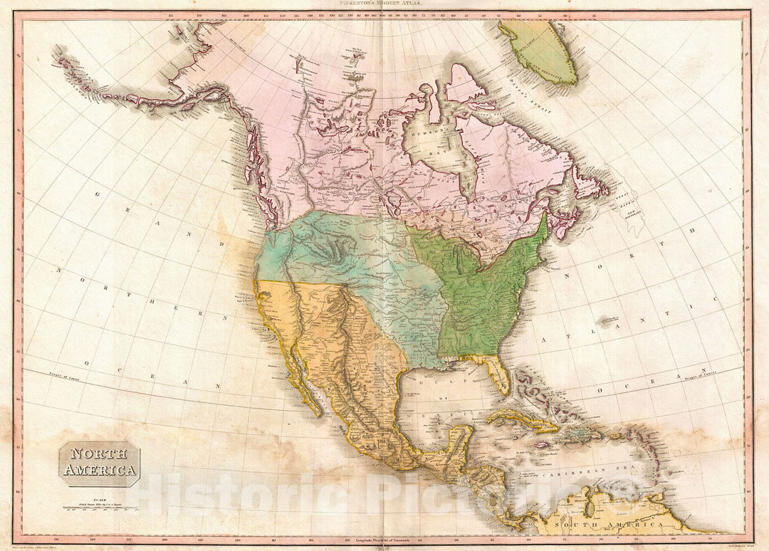 Historic Map : Pinkerton Map of North America, 1818, Vintage Wall Art