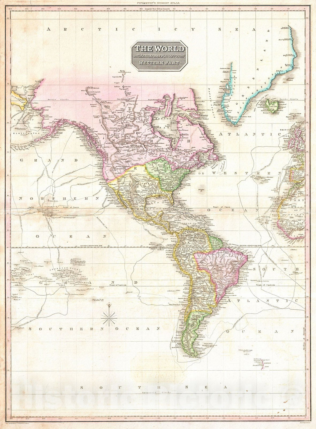 Historic Map : Pinkerton Map of North America and South America , 1818, Vintage Wall Art