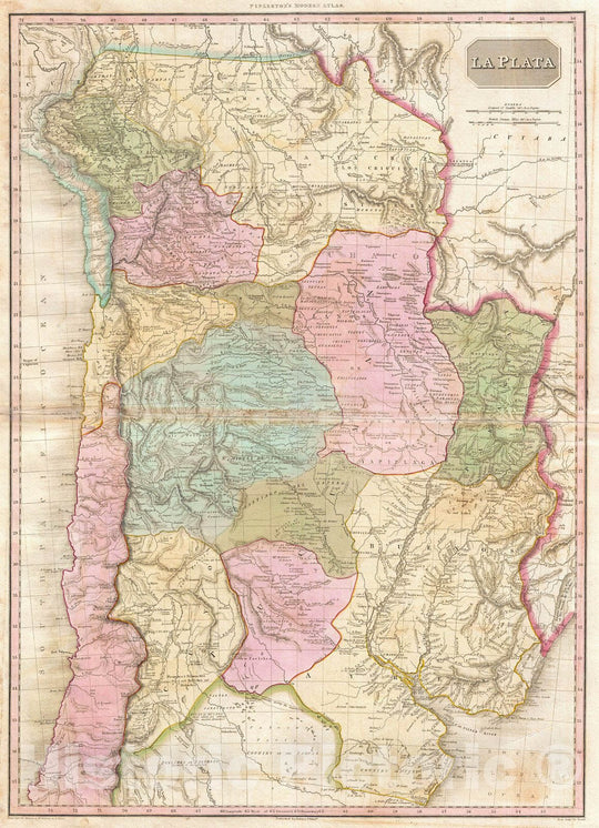 Historic Map : Pinkerton Map of of La Plata (Southern South America, Argentina, Chile, Bolivia), 1818, Vintage Wall Art