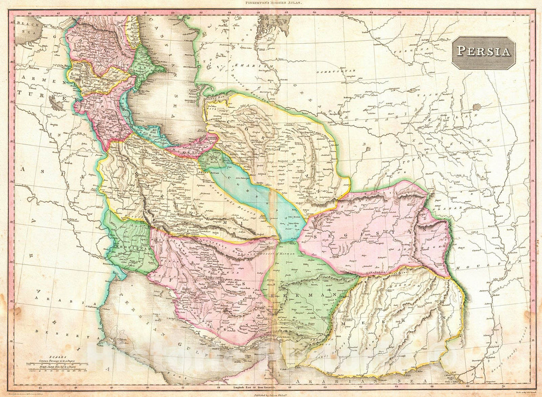 Historic Map : Pinkerton Map of Persia (Iran, Afghanistan), 1818, Vintage Wall Art