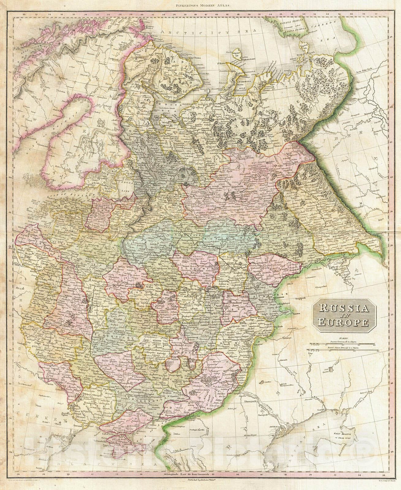 Historic Map : Pinkerton Map of Russia in Europe, 1818, Vintage Wall Art