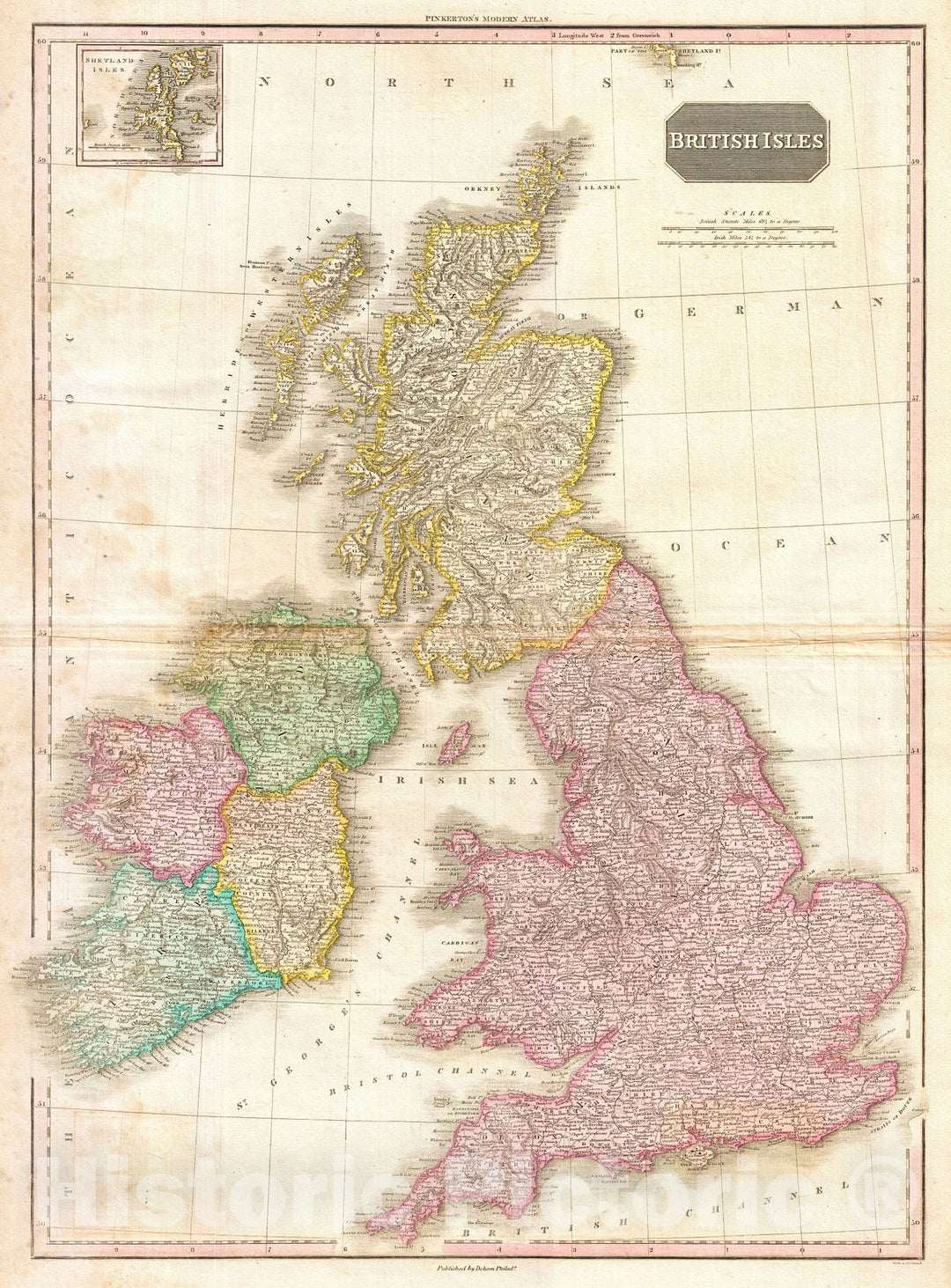 Historic Map : Pinkerton Map of The British Isles (England, Scotland, Ireland) , 1818, Vintage Wall Art