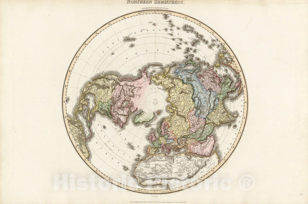 Historic Map : Pinkerton Map of The Northern Hemisphere (North Pole, Arctic), 1818, Vintage Wall Art