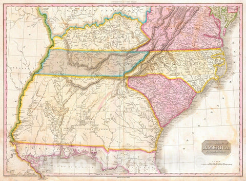 Historic Map : Pinkerton Map of The Southeastern United States, Carolina, Georgia, Virginia, 1818, Vintage Wall Art