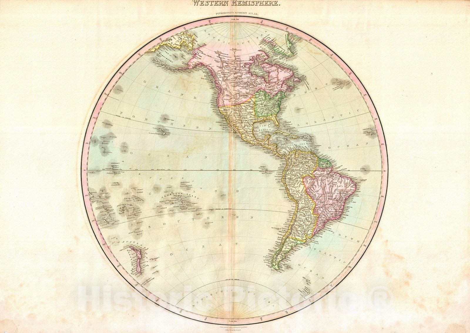 Historic Map : Pinkerton Map of The Western Hemisphere (North America, South America), 1818, Vintage Wall Art