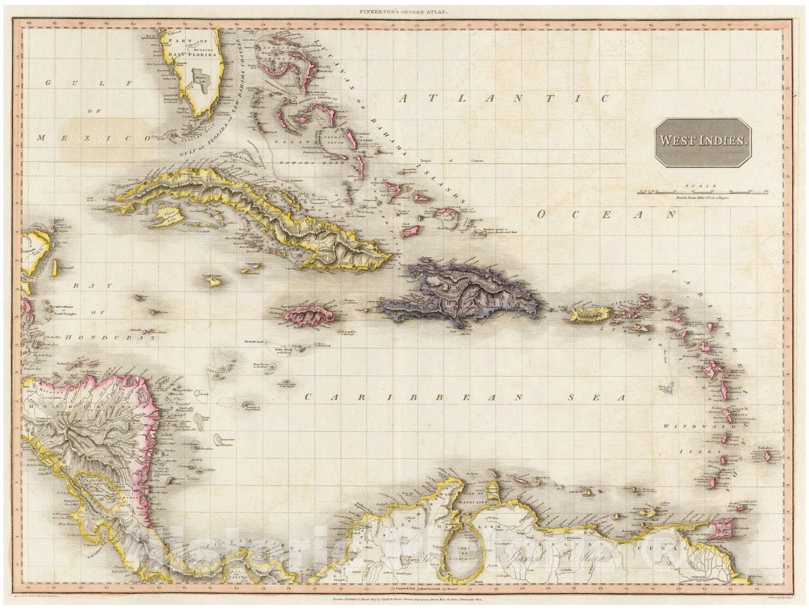 Historic Map : Pinkerton Map of The West Indies, Antilles, and Caribbean Sea, 1818, Vintage Wall Art