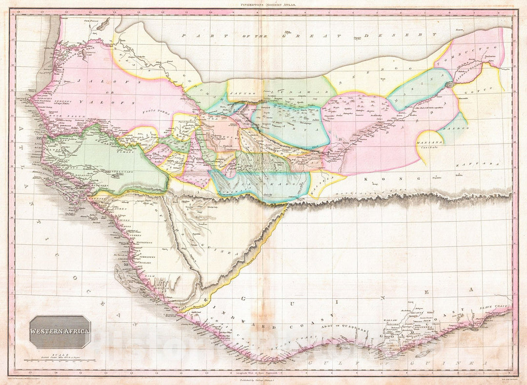 Historic Map : Pinkerton Map of Western Africa (Niger Valley, Mountains of Kong), Version 2, 1818, Vintage Wall Art