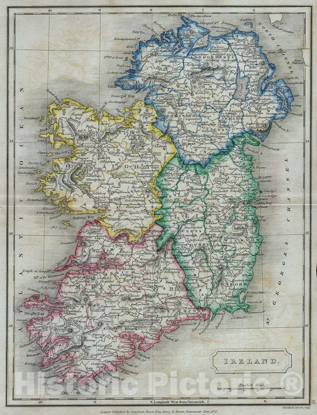 Historic Map : Butler Map of Ireland , 1822, Vintage Wall Art