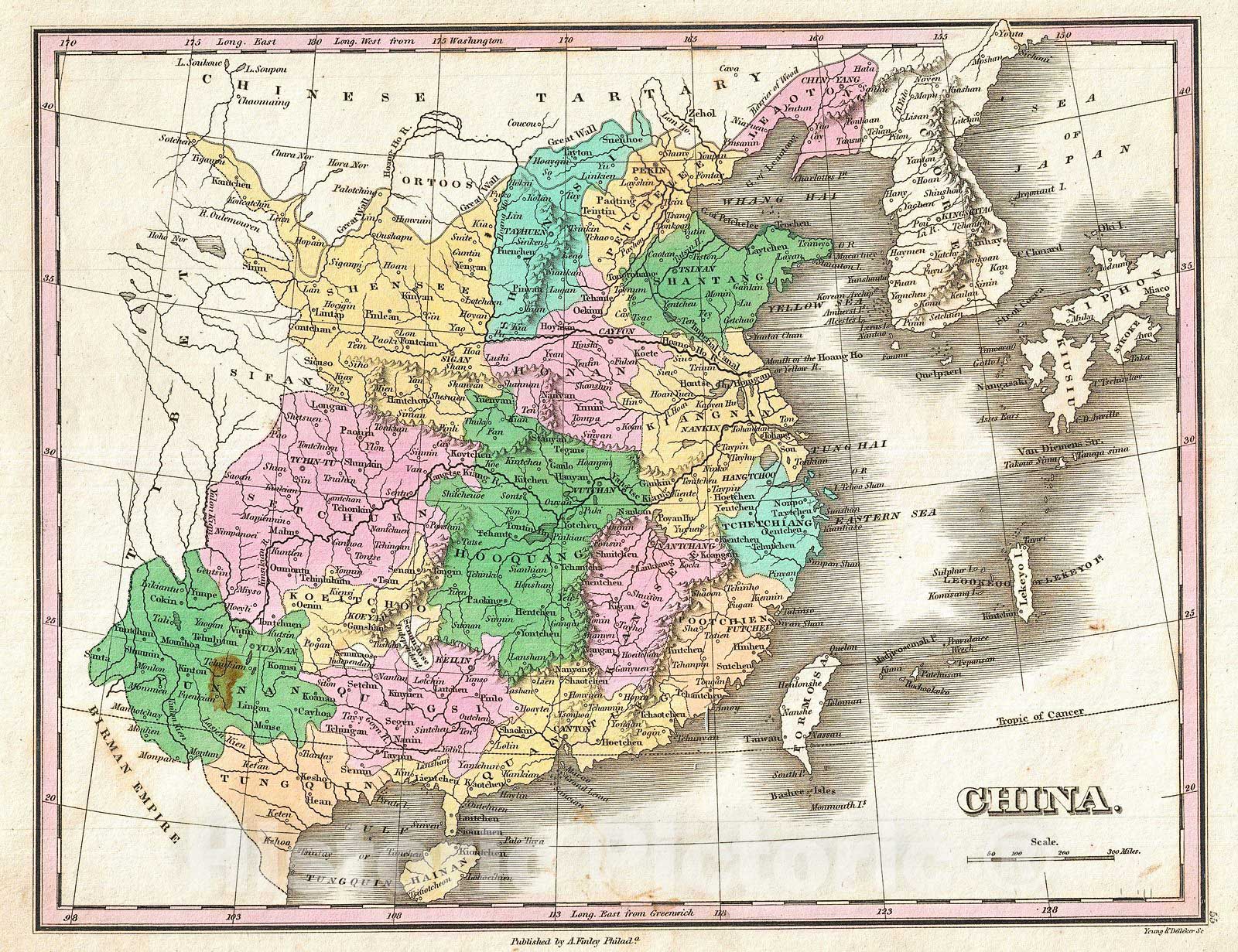 Historic Map : Finley Map of China, 1827, Vintage Wall Art