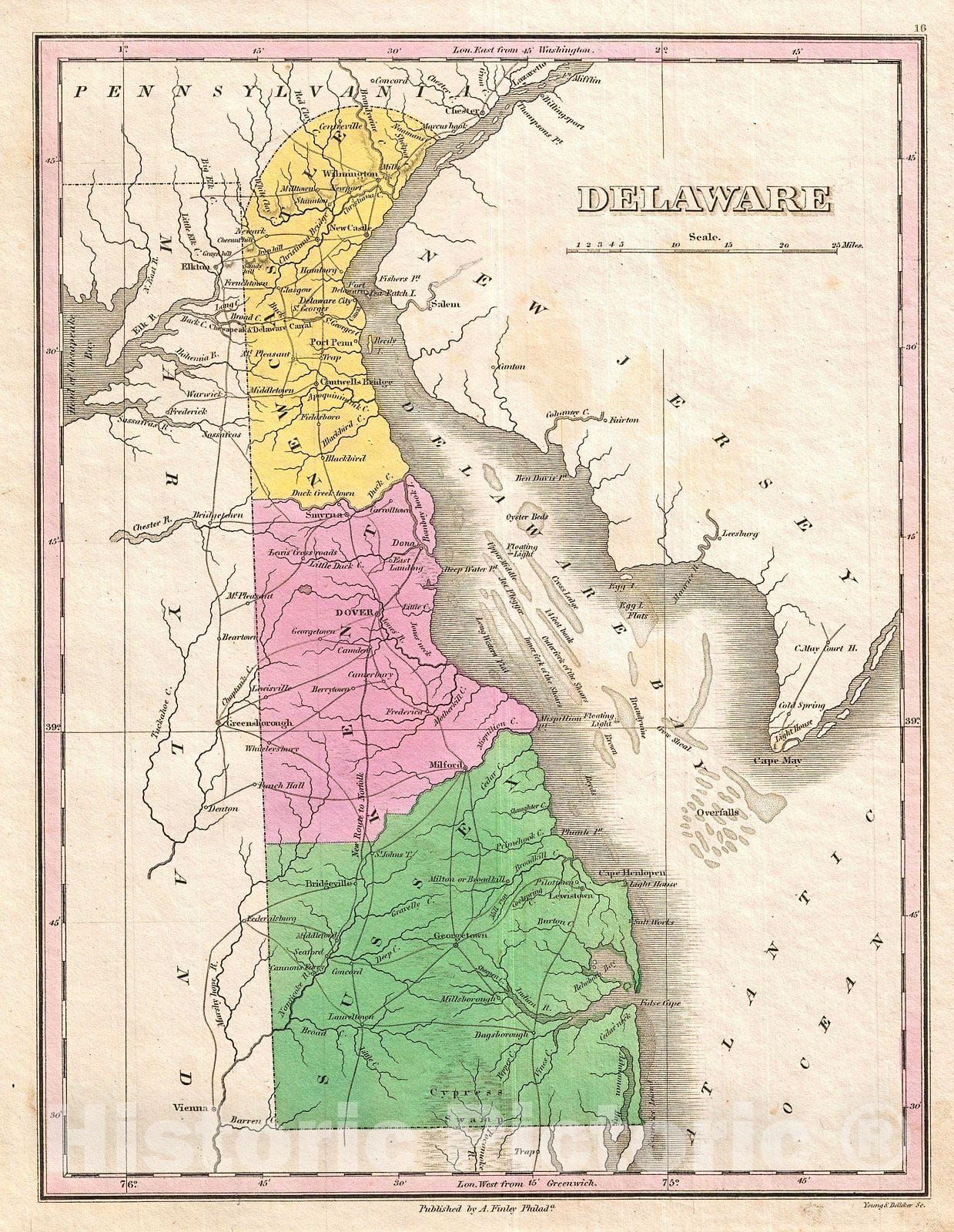 Historic Map : Finley Map of Delaware , 1827, Vintage Wall Art