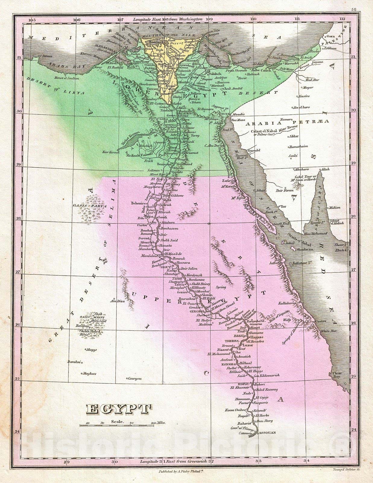 Historic Map : Finley Map of Egypt , 1827, Vintage Wall Art