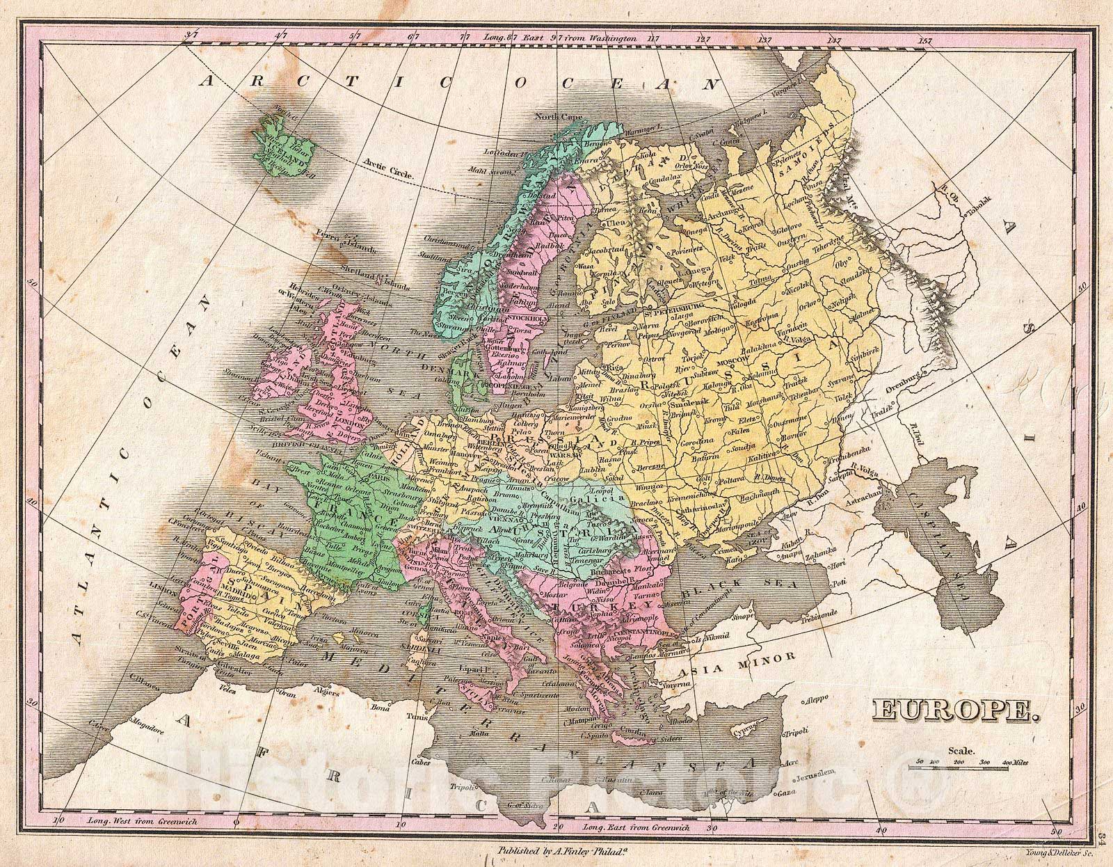 Historic Map : Finley Map of Europe, 1827, Vintage Wall Art