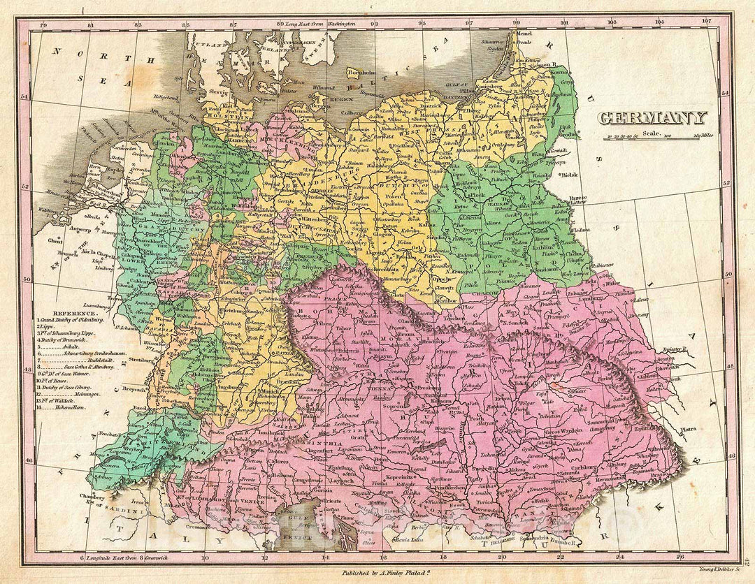 Historic Map : Finley Map of Germany, 1827, Vintage Wall Art