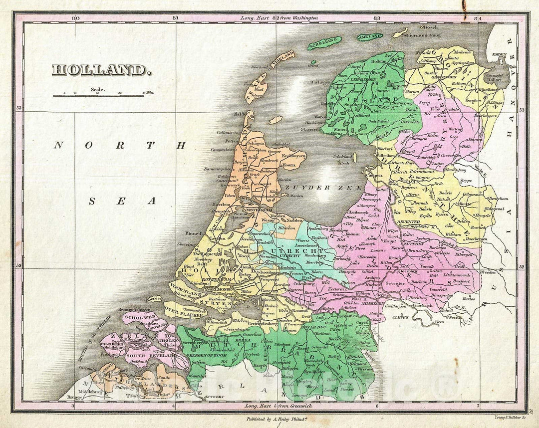 Historic Map : Finley Map of HollanArt The Netherlands , 1827, Vintage Wall Art