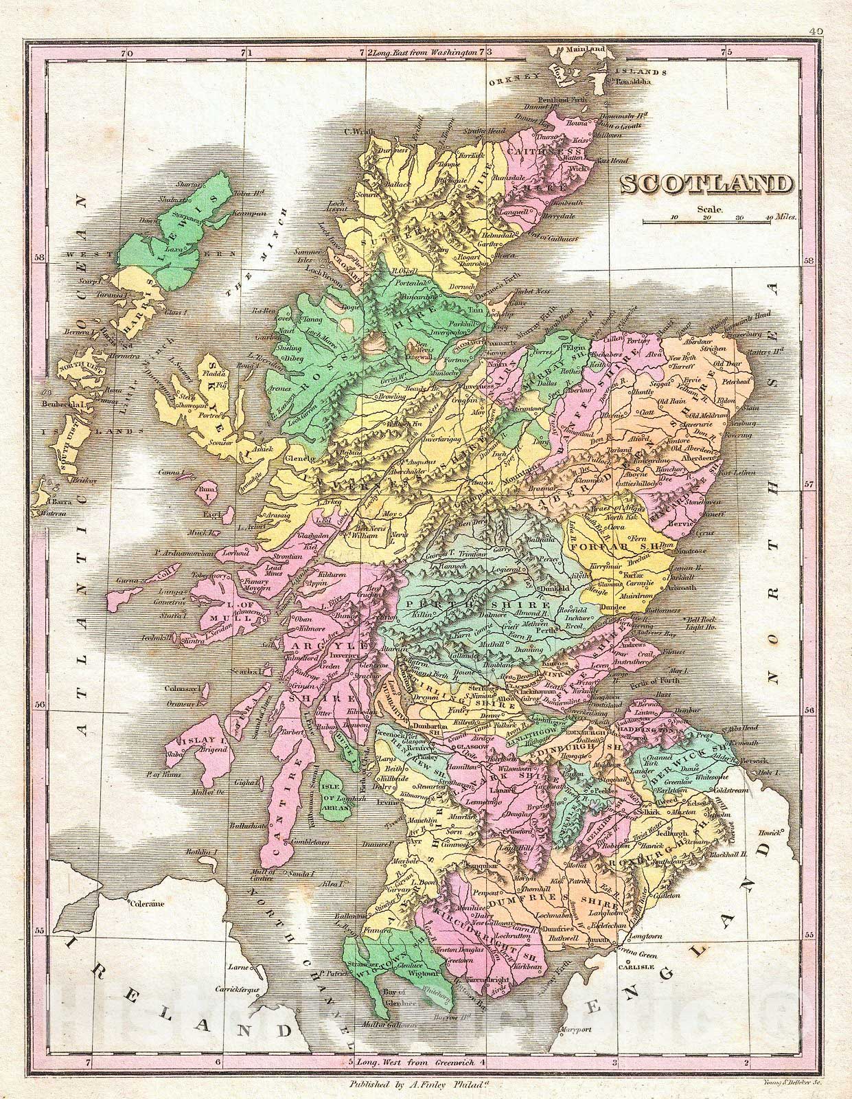 Historic Map : Finley Map of Scotland, 1827, Vintage Wall Art