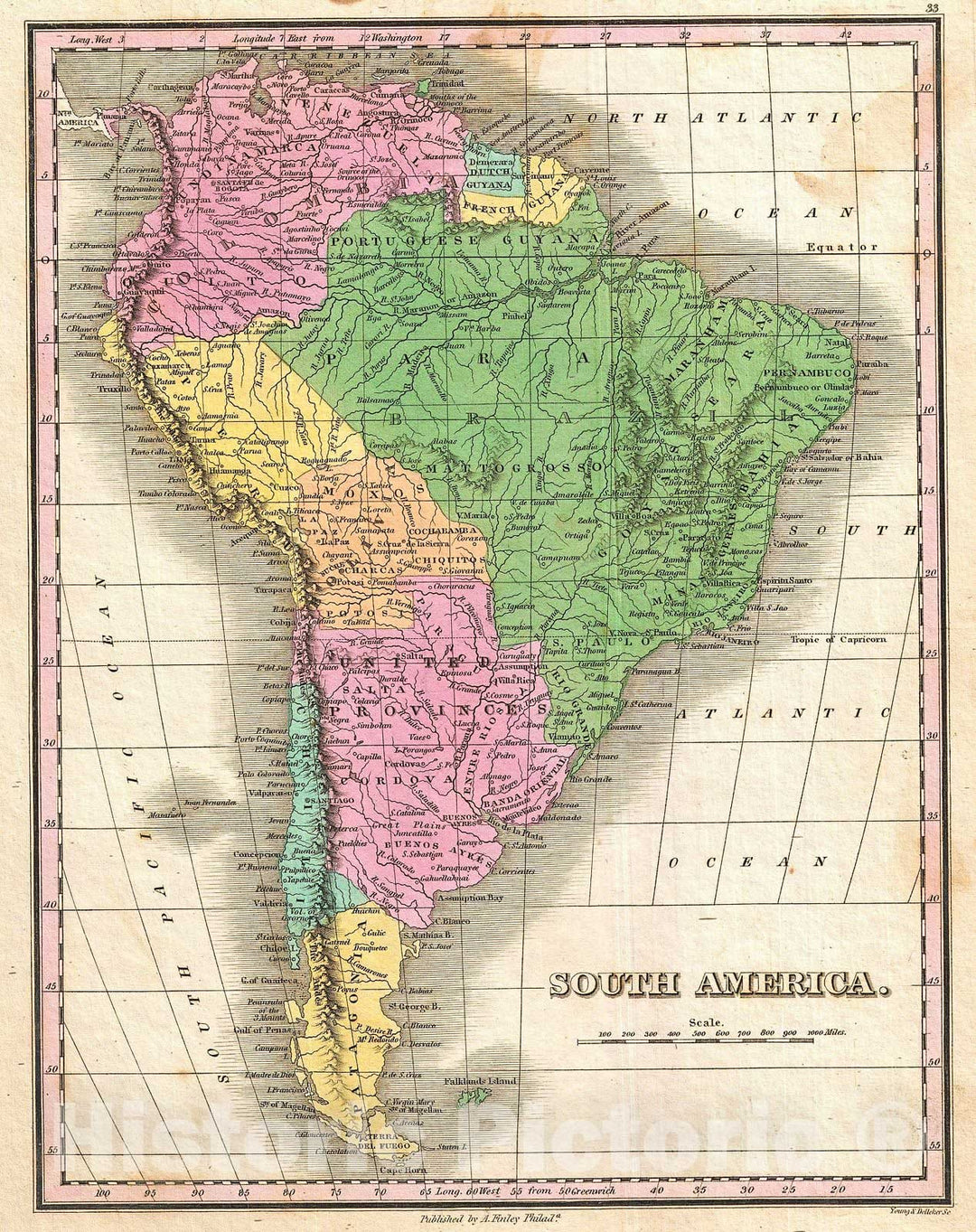 Historic Map : Finley Map of South America, 1827, Vintage Wall Art