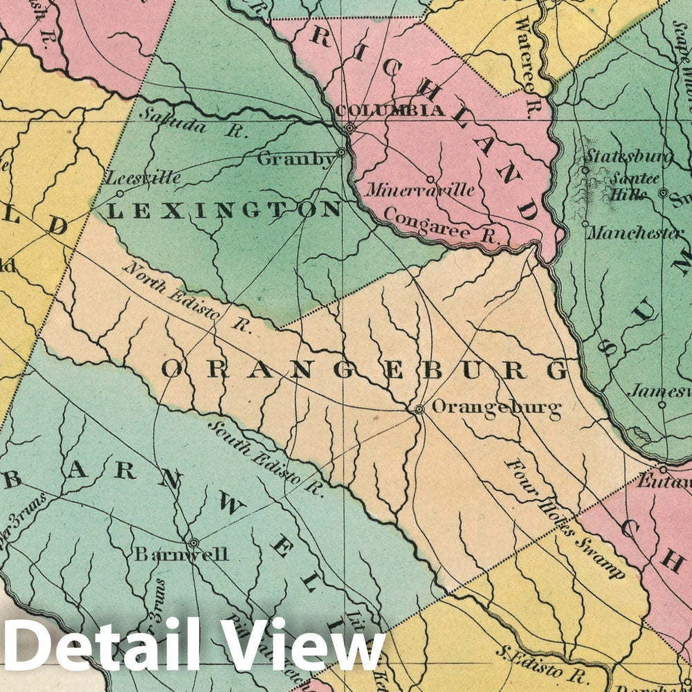 Historic Map : Finley Map of South Carolina, 1827, Vintage Wall Art