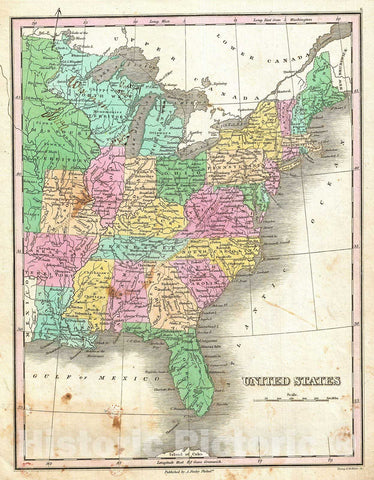 Historic Map : Finley Map of The United States, 1827, Vintage Wall Art