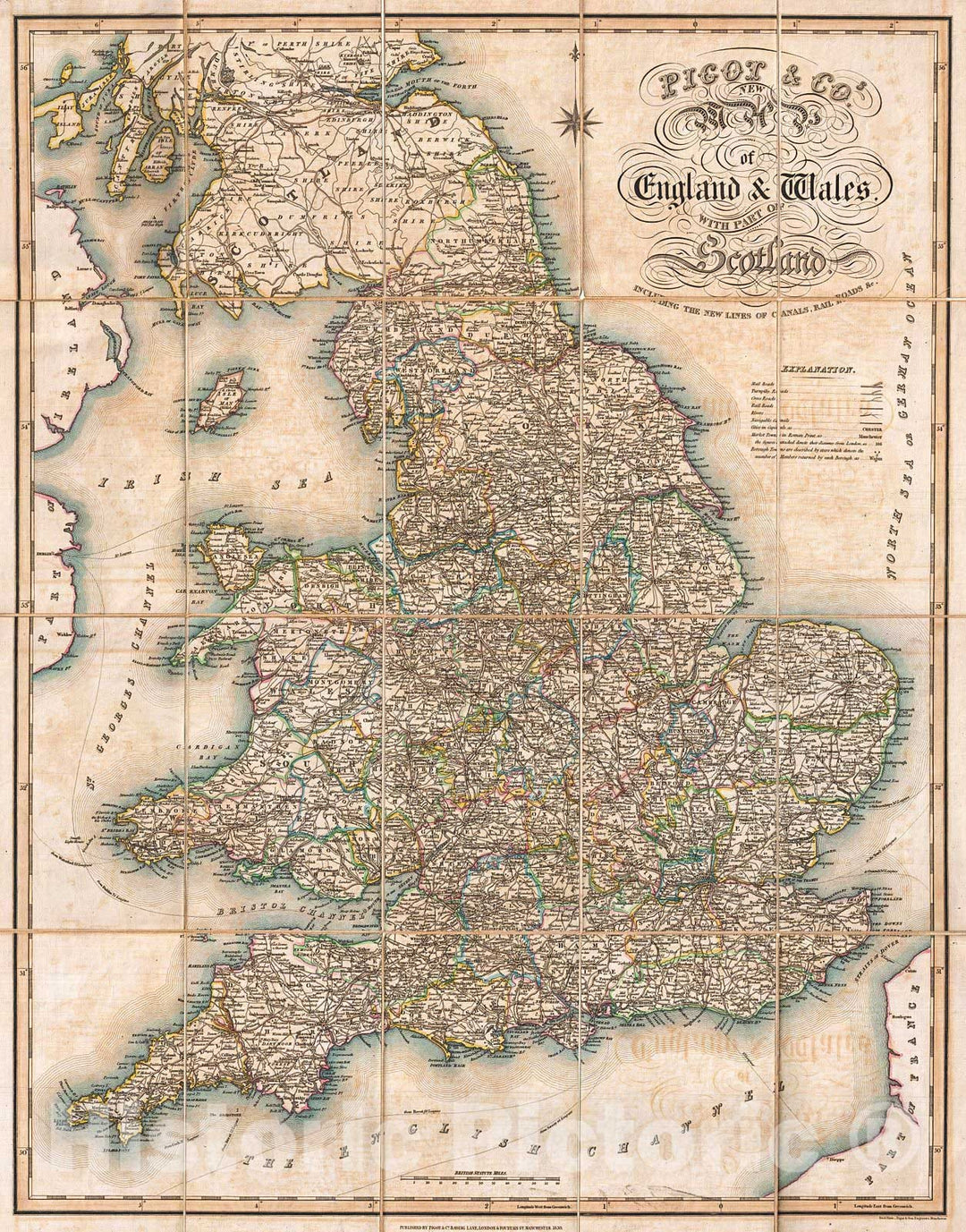 Historic Map : Pigot Pocket Map of England and Wales, 1830, Vintage Wall Art