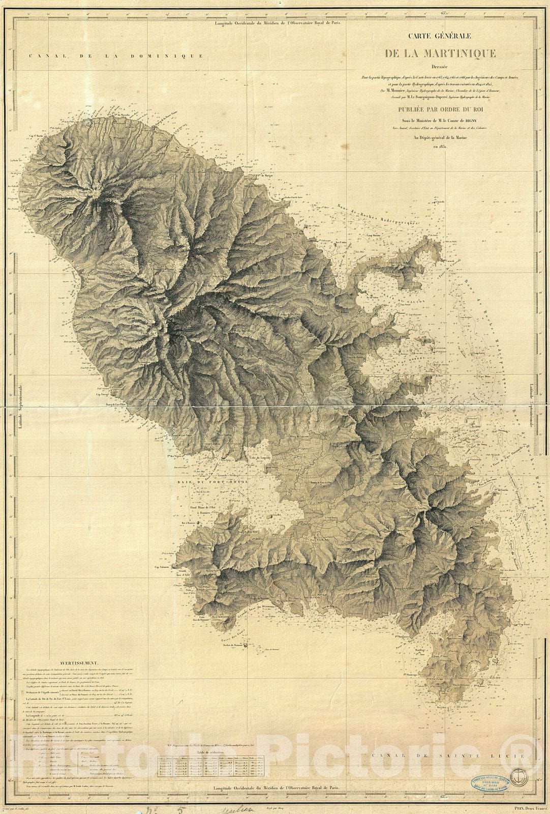 Historic Map : Depot de la Marine Nautical Chart or Map of Martinique, West Indies, 1831, Vintage Wall Art