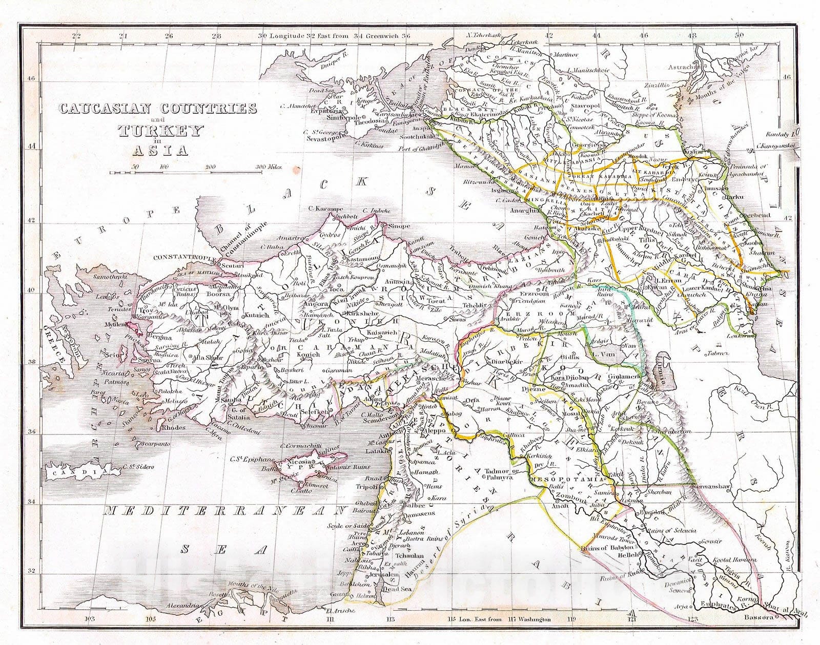 Historic Map : BraArtd Map of Turkey in Asia and The Caucases, 1835, Vintage Wall Art