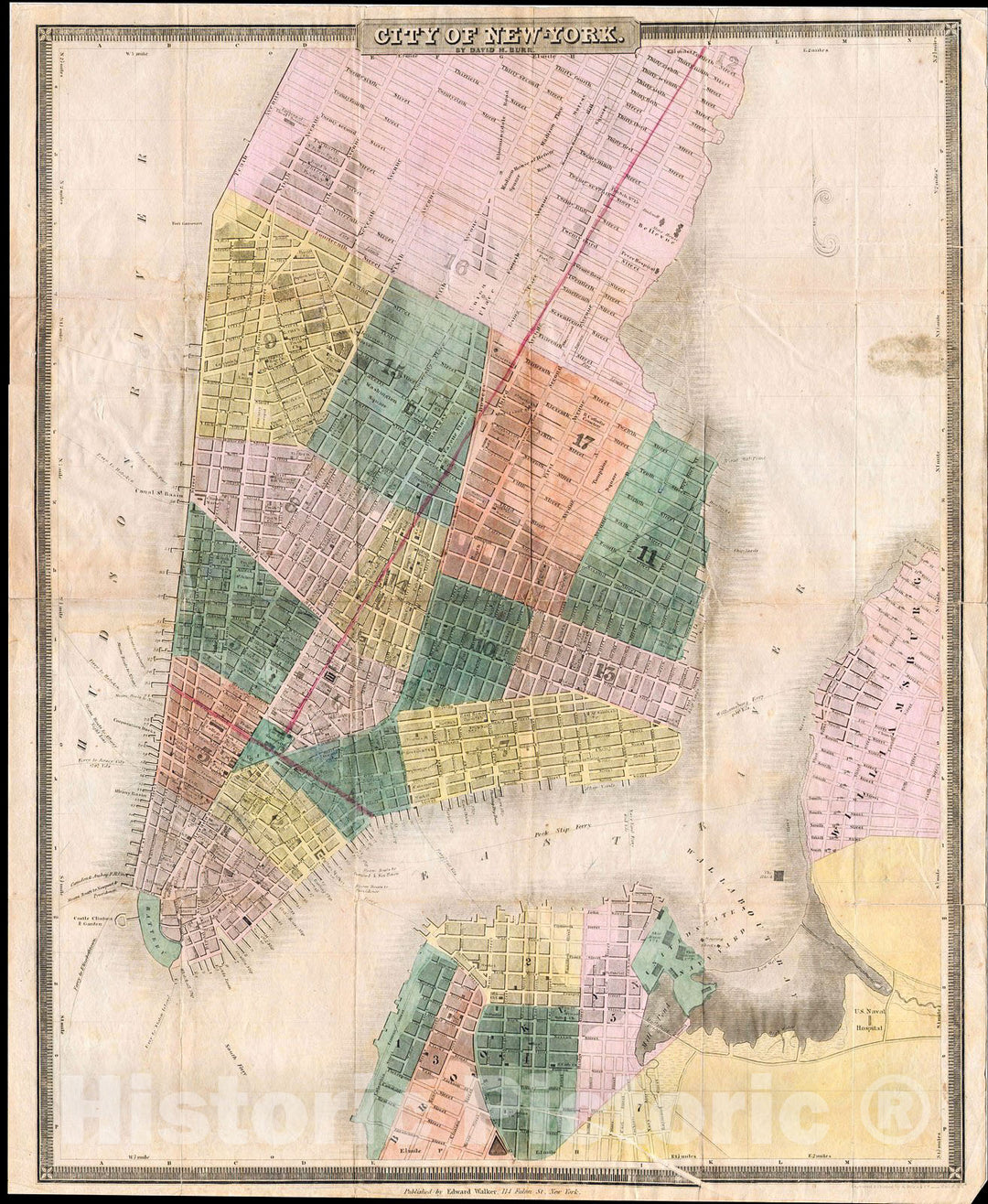 Historic Map : David Burr Map of New York City, 1835, Vintage Wall Art