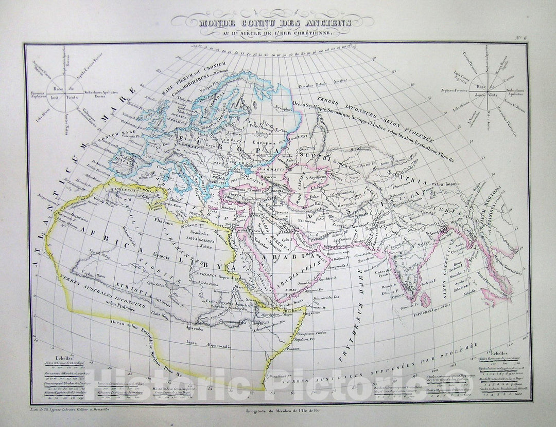 Historic Map : MalteBrun Map of The World According to The Ancients, 1837, Vintage Wall Art