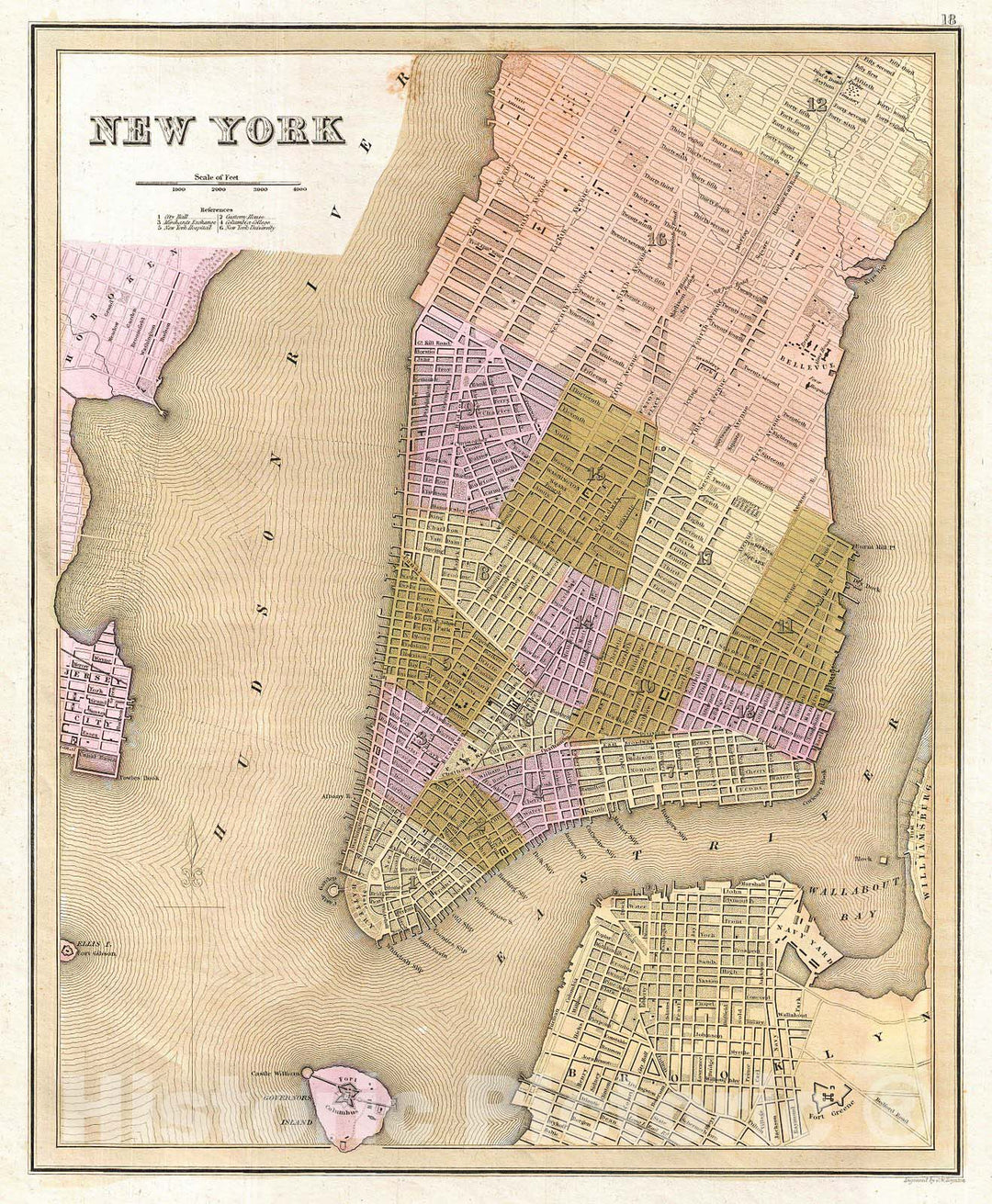 Historic Map : BraArtd Map of New York City, New York, 1839, Vintage Wall Art