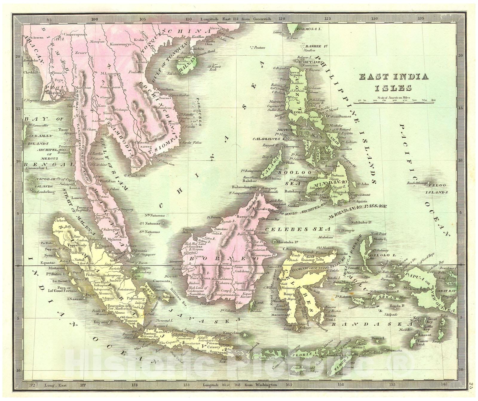 Historic Map : Greenleaf Map of The East Indies, Borneo, Java, Sumatra, Thailand, Vietnam, 1842, Vintage Wall Art