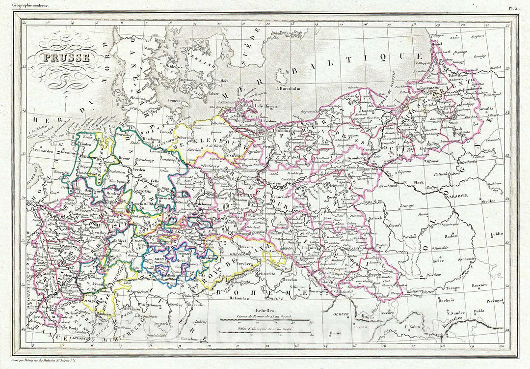 Historic Map : MalteBrun Map of Prussia, Germany, 1843, Vintage Wall Art