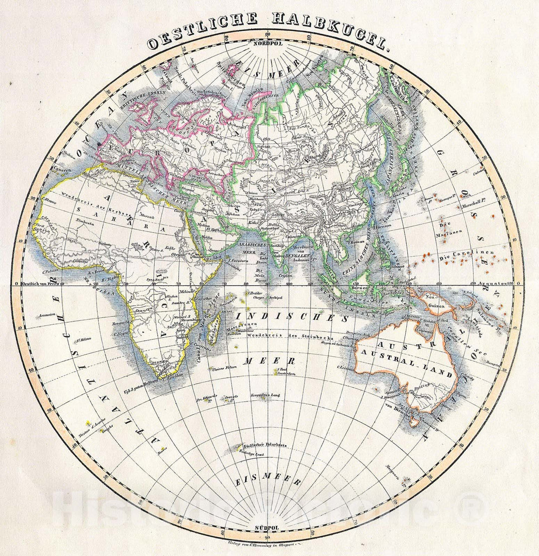 Historic Map : Flemming Map of The Eastern Hemisphere , 1844, Vintage Wall Art