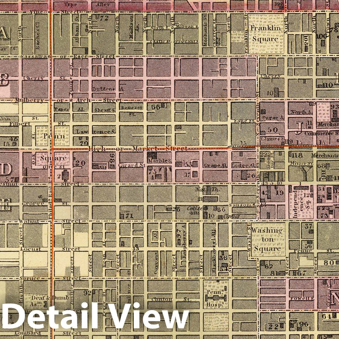 Historic Map : Street Map or Plan of Philadelphia, Pennsylvania, 1846, Vintage Wall Art