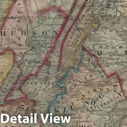 Historic Map : Colton Map of New York City and Vicinity (33 Miles Around) , Version 2, 1848, Vintage Wall Art