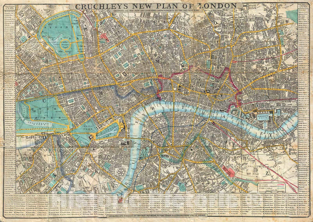 Historic Map : Crutchley Pocket Map or Plan of London, England, 1848, Vintage Wall Art