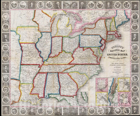Historic Map : Phelps National Map of The United States (Pocket map) , 1848, Vintage Wall Art