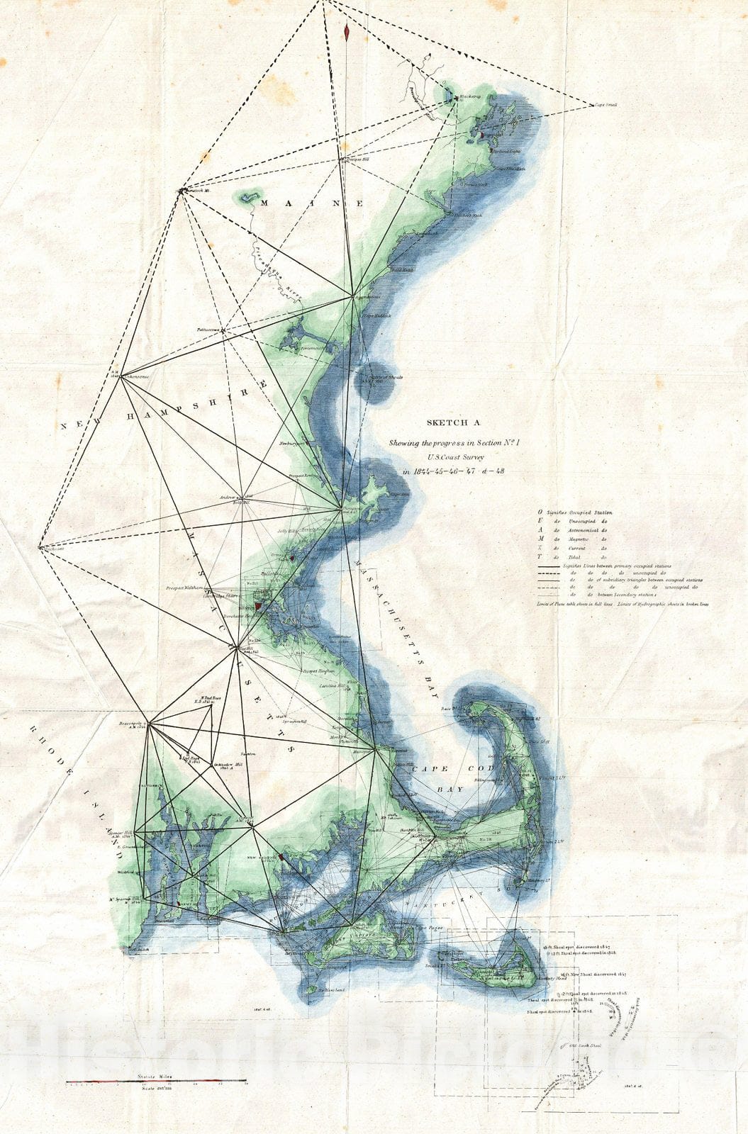 Historic Map : U.S. Coast Survey Map of New England, 1848, Vintage Wall Art