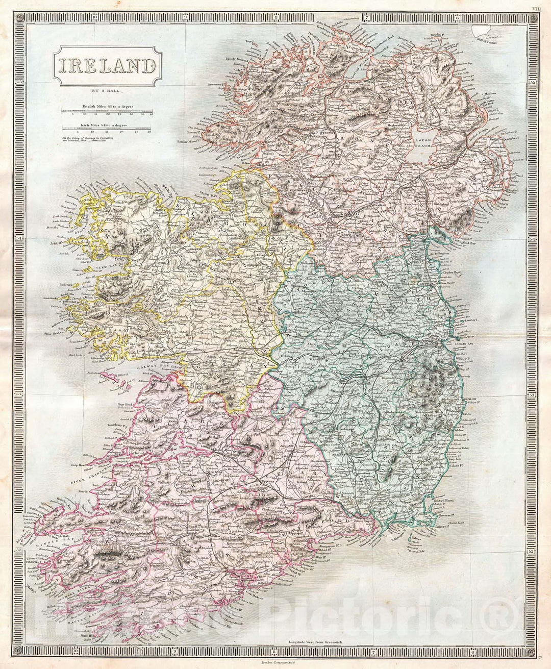 Historic Map : Hall Map of Ireland, 1850, Vintage Wall Art