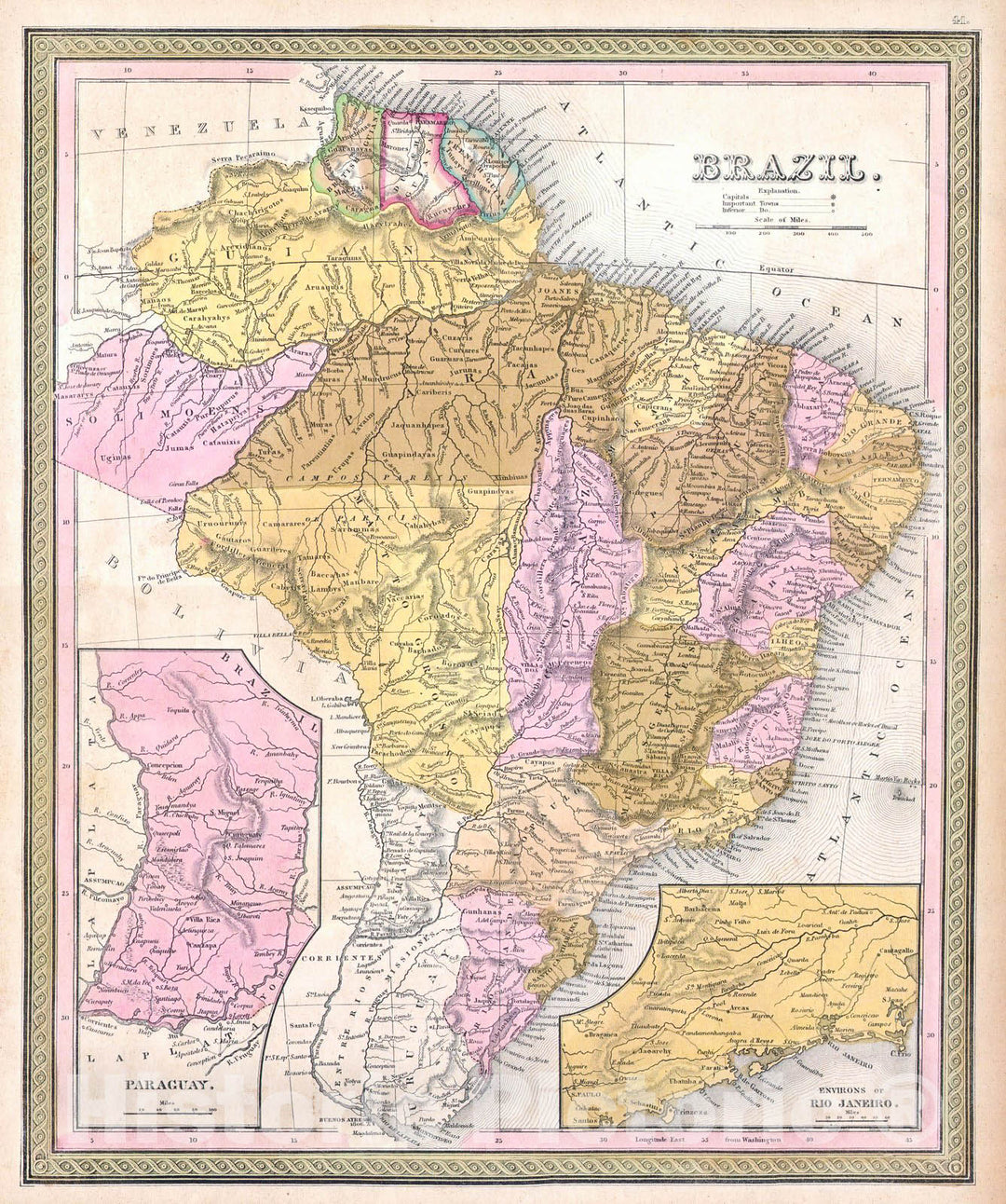 Historic Map : Mitchell Map of Brazil, Paraguay and Guiana , 1850, Vintage Wall Art