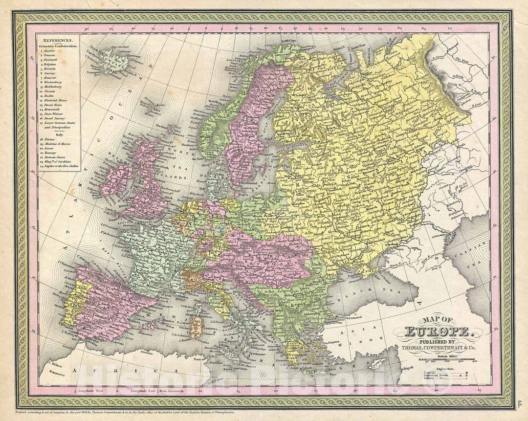 Historic Map : Mitchell Map of Europe , Version 3, 1850, Vintage Wall Art