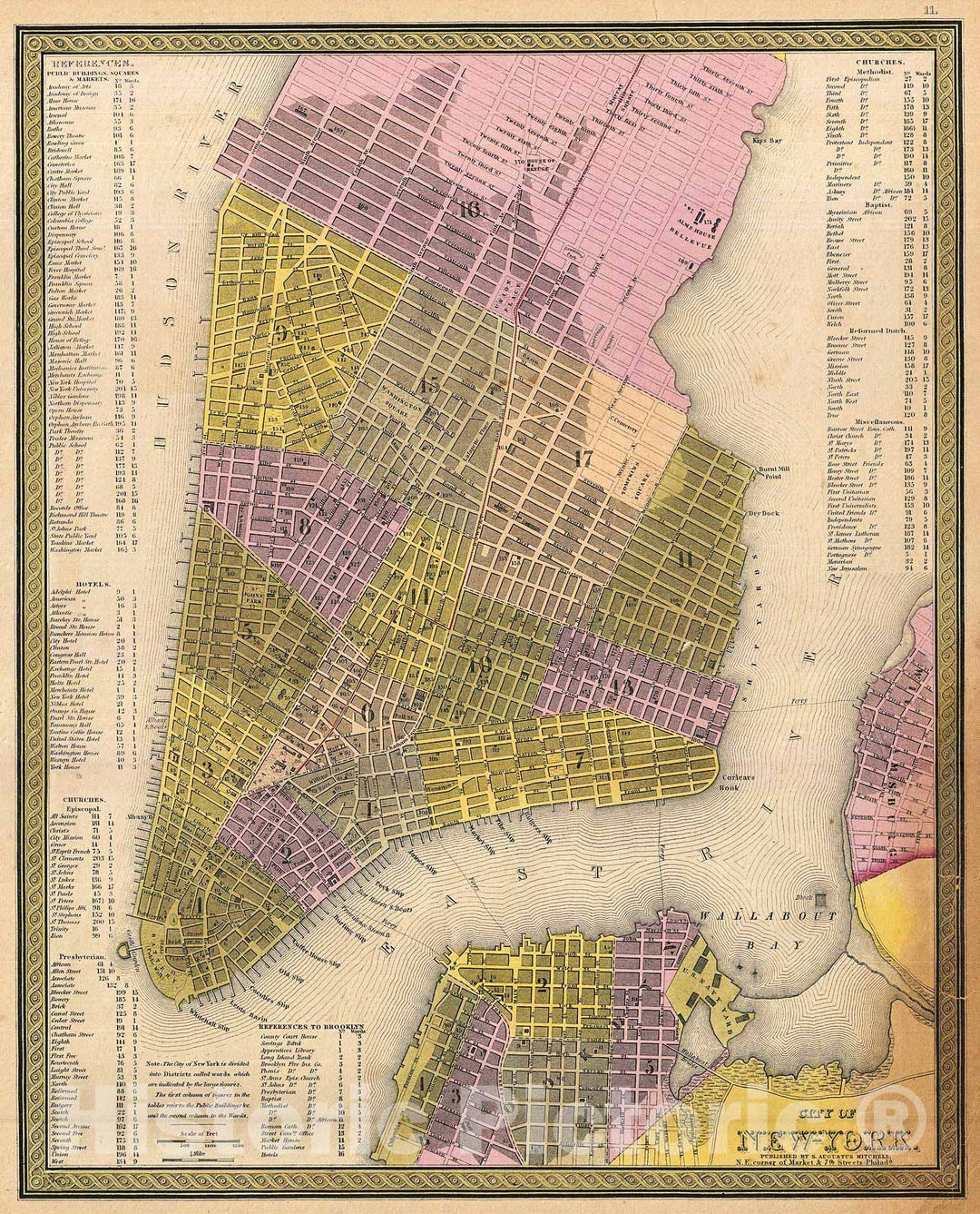 Historic Map : Mitchell Map of New York City, Version 3, 1850, Vintage Wall Art