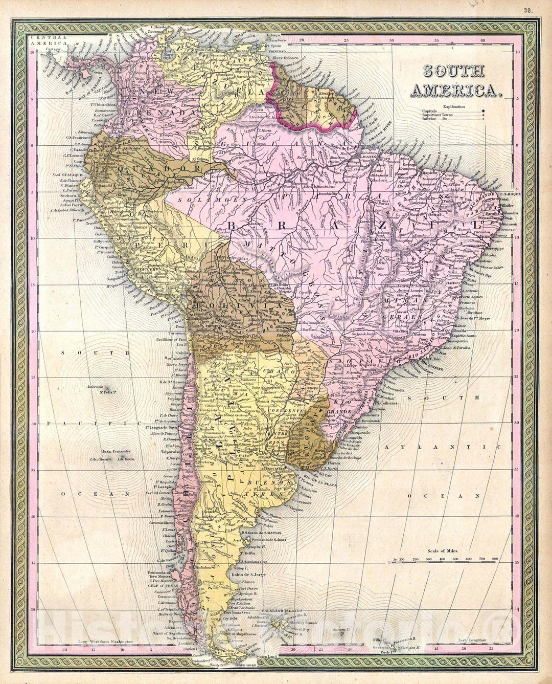 Historic Map : Mitchell Map of South America, Version 2, 1850, Vintage Wall Art