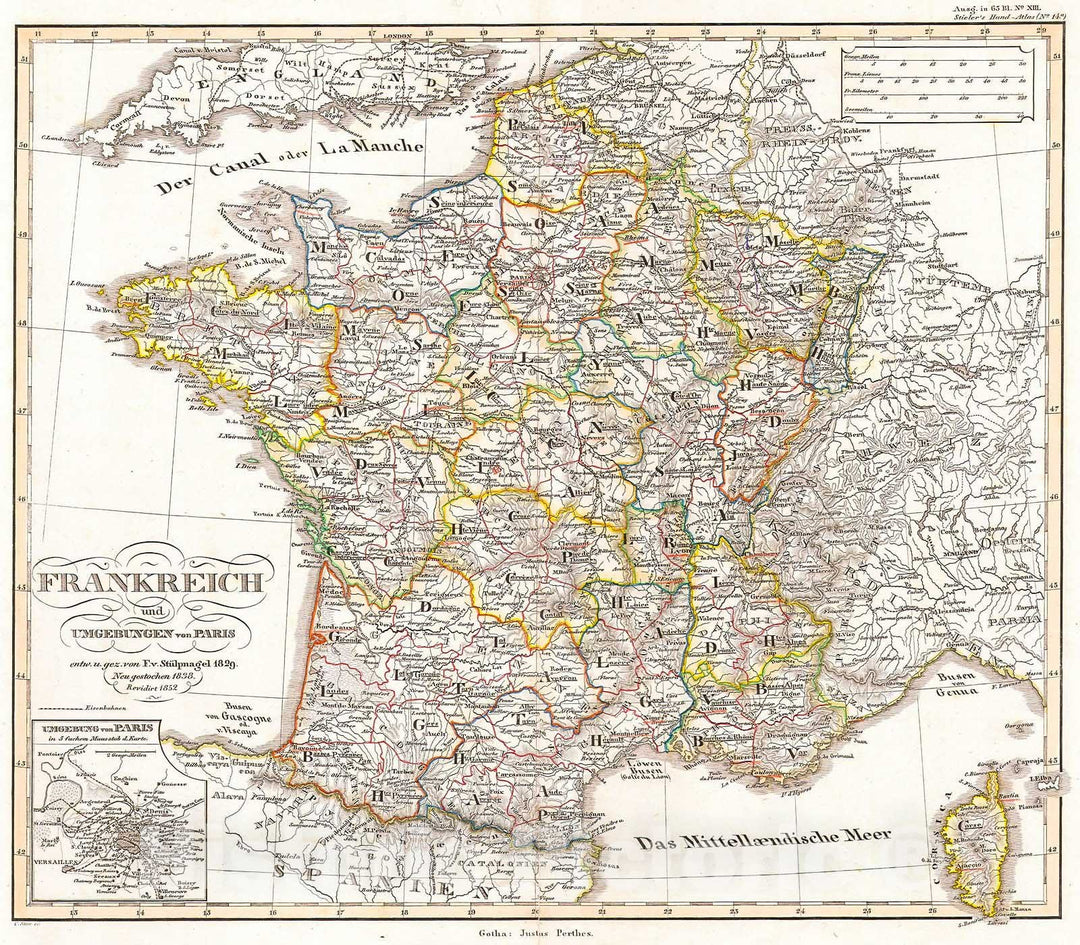 Historic Map : Perthes Map of France, Version 2, 1850, Vintage Wall Art