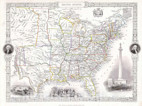 Historic Map : Tallis, Rapkin Map of The United States, 1850, Vintage Wall Art
