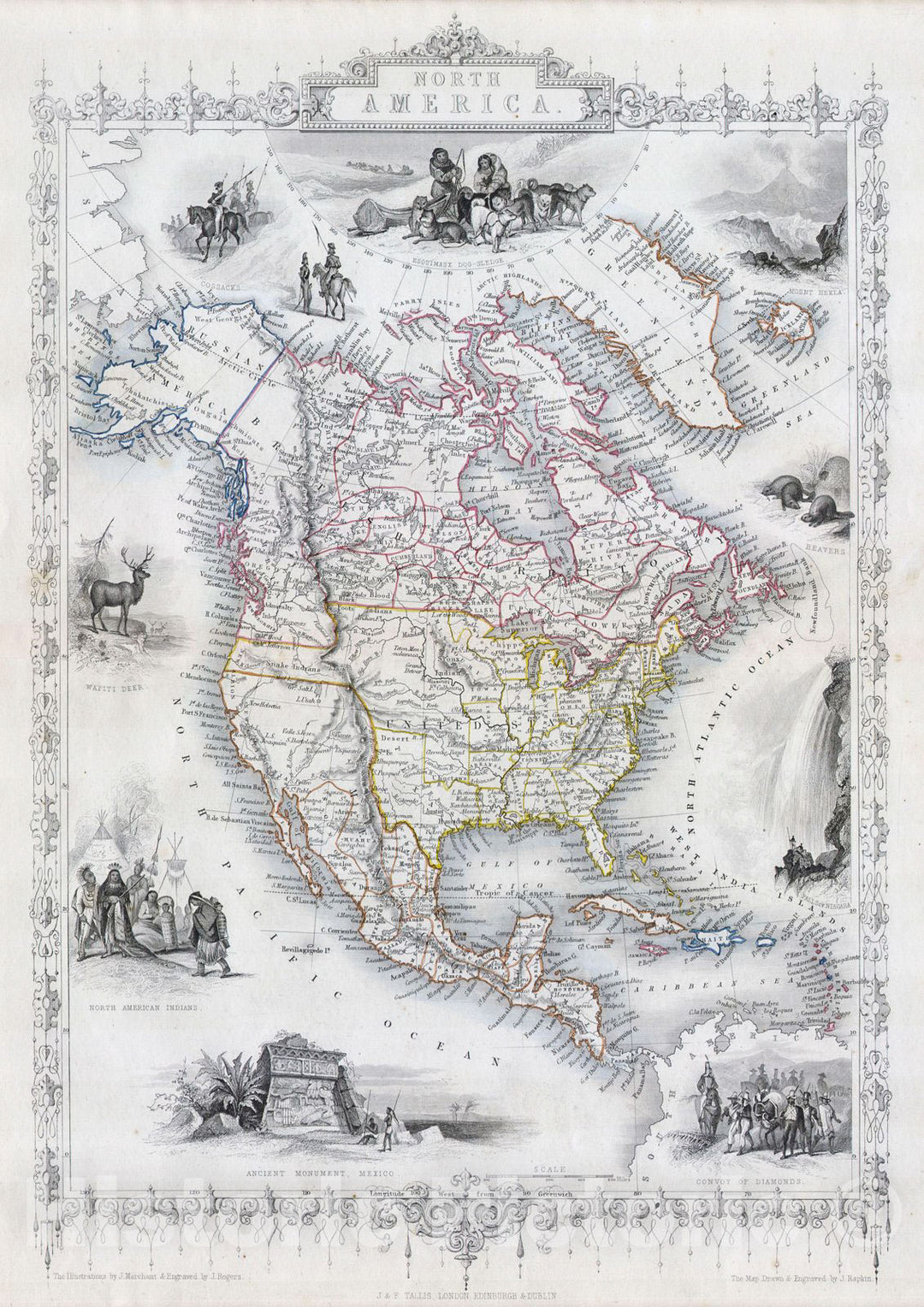 Historic Map : Tallis Map of North America (Texas at Fullest), 1850, Vintage Wall Art