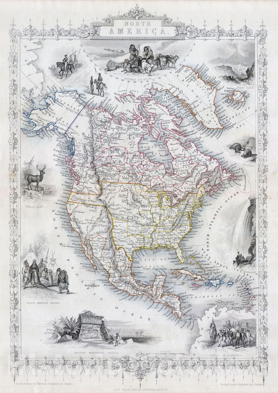 Historic Map : Tallis Map of North America (Texas at Fullest), 1850, Vintage Wall Art