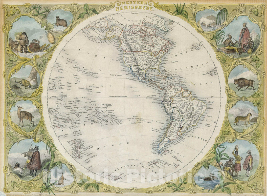 Historic Map : Tallis Map of The Western Hemisphere, 1850, Vintage Wall Art