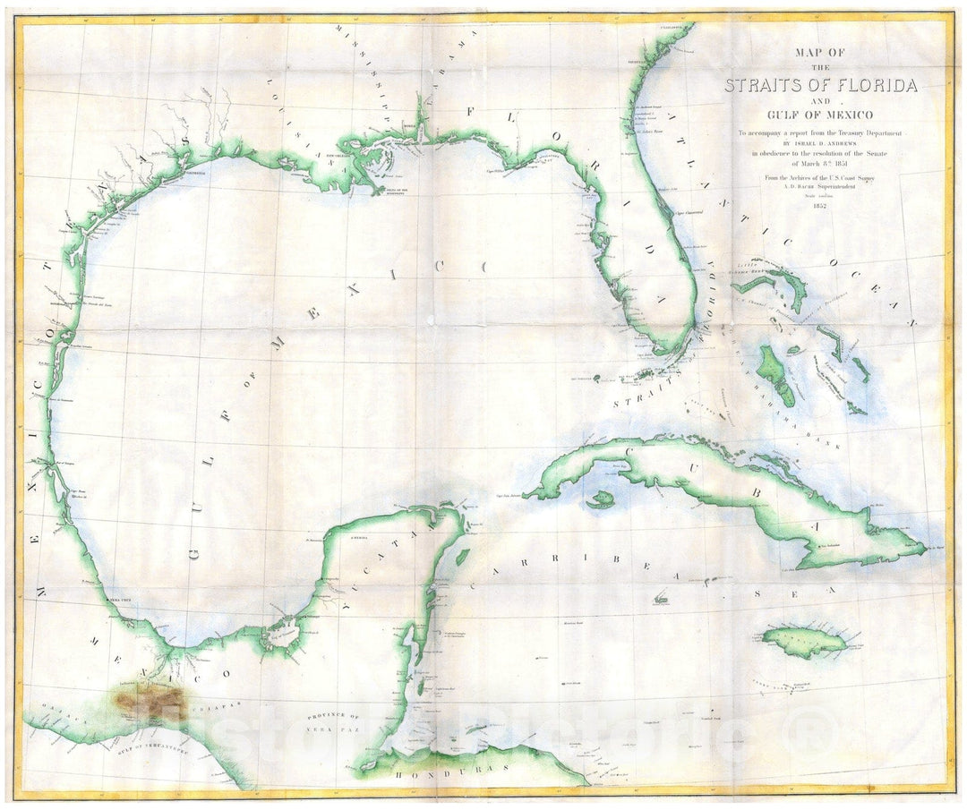 Historic Map : Andrews Map of Florida, Cuba and The Gulf of Mexico, 1852, Vintage Wall Art