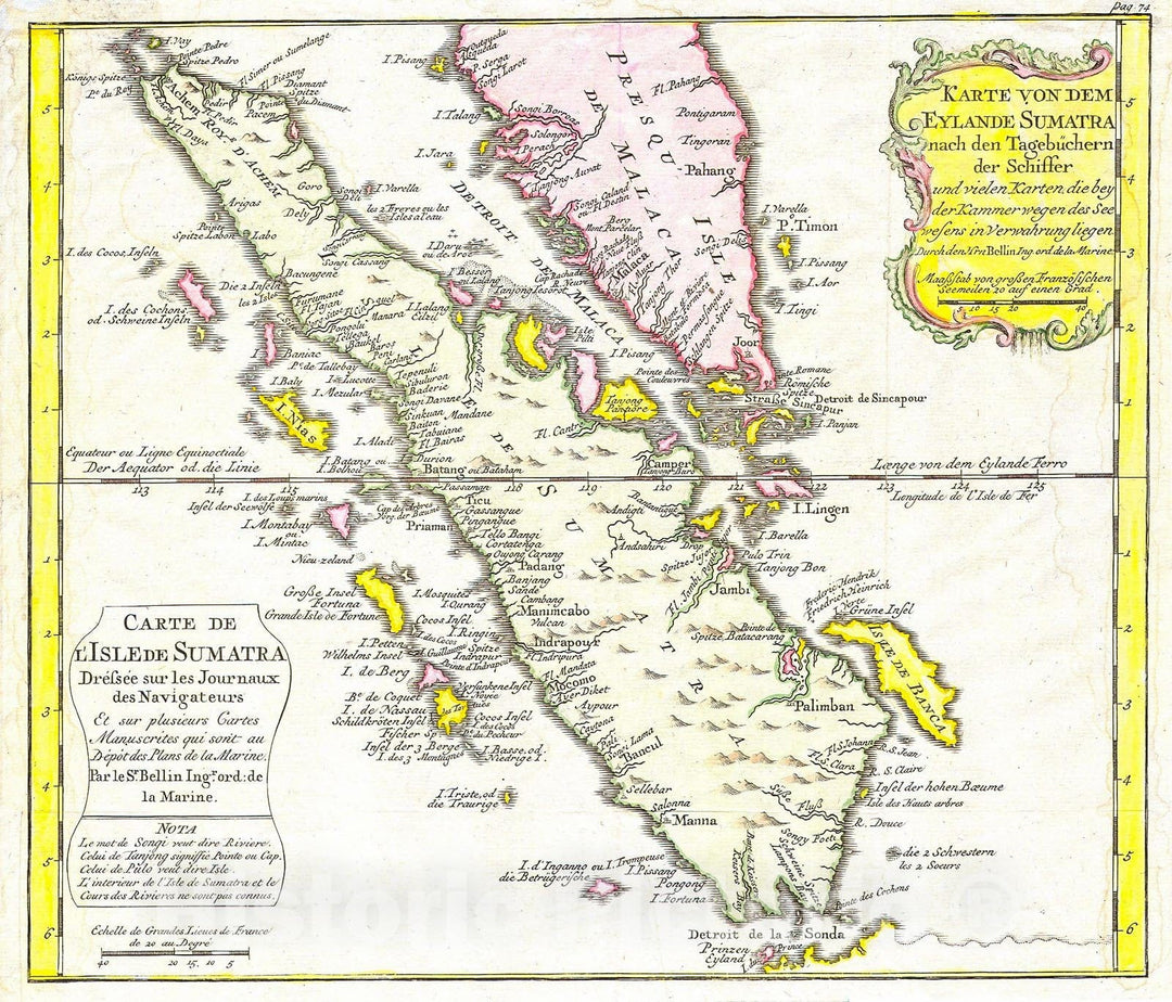 Historic Map : Bellin Map of Sumatra, Malaca, and Singapore , 1852, Vintage Wall Art